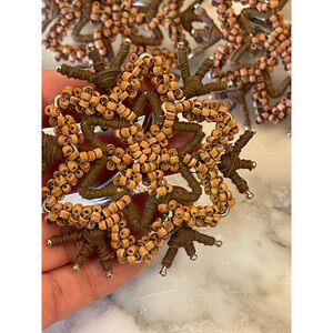 Pier 1 Wood Beaded Snowflake Napkin Rings – Set of 8 Rustic NWT
